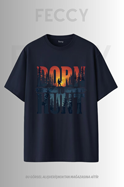 FECCY Tricou Premium Born To Hunt cu imprimeu tematic Hunter, unisex, supradi...