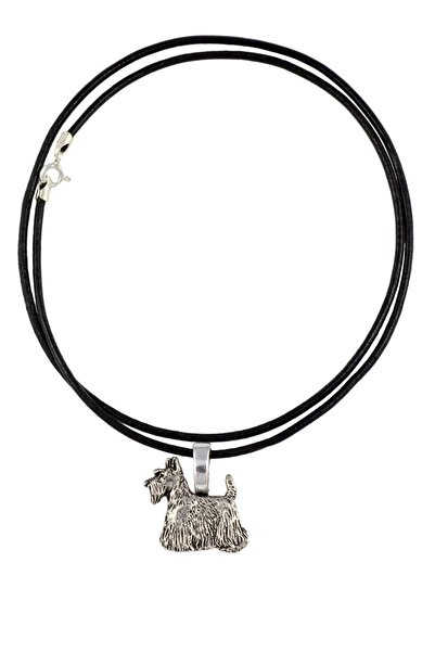 Art - Dog Terrier scoțian - Colier cu pandantiv câine, placat cu argint, pent...