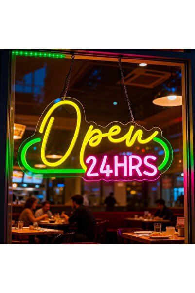 Slasa Open 24 HRS Neon Sign 22x40 cm LED Shop Display Light 6mm Acrylic Base
