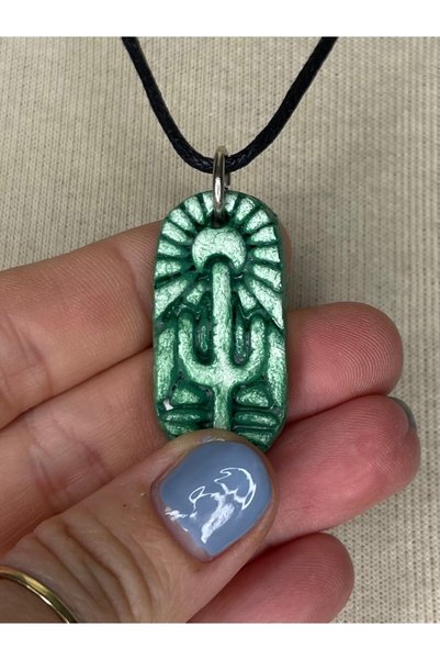 zeinapp Desert Cactus Sun Symbol Design Handmade Ceramic Porcelain Necklace