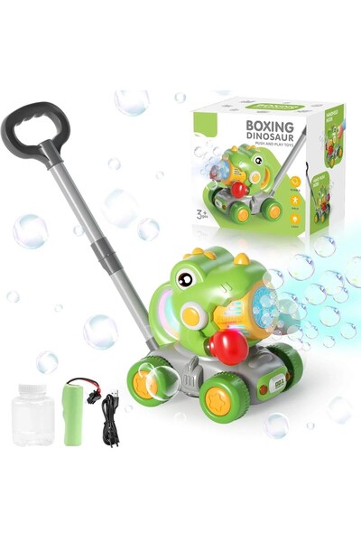 ETOY Dinozaur de jucarie interactiv verde cu box, generator de bule si lumini...