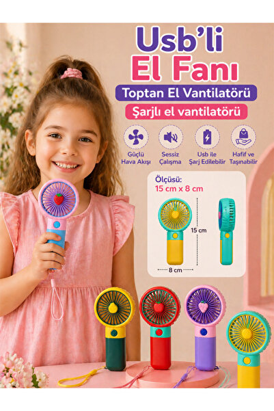 moryconcept Mini Şarjlı USB El Fanı Taşınabilir Vantilatör Renkli 15x8 Cm