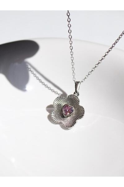 Reorah Collection Pink Heart Flower Necklace