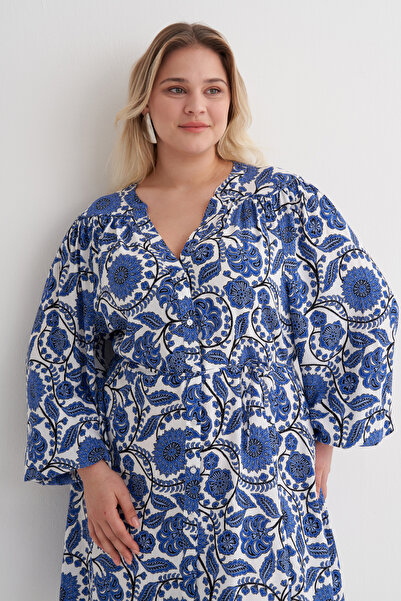 MYLİNE Φόρεμα με λαιμόκοψη V και ζώνη στη μέση με σχέδιο