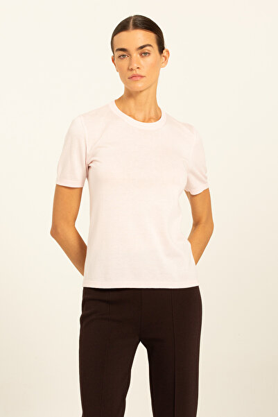 Triko Mısırlı Powder Pink Short Sleeve Knitwear Women's T-Shirt