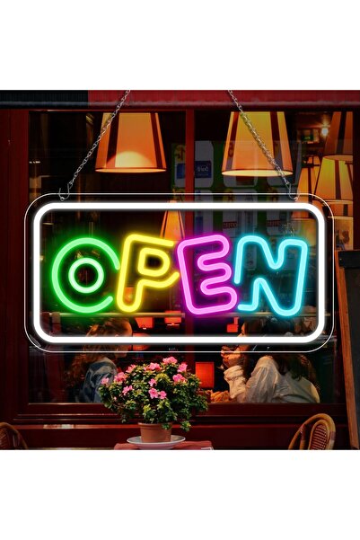Slasa Open LED Neon Sign 22x40 cm Multicolor Shop Display Light 6mm Acrylic Base