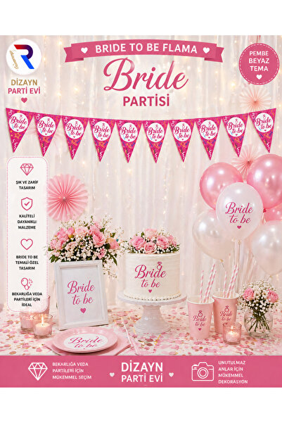Dizayn Parti Evi Bride To Be Flama Bayrak Seti – Pembe Beyaz Bekarlığa Veda P...