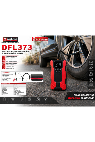 DAFLONG 4'Ü 1 ARADA ŞARJLI 150 PSİ YÜKSEK BASINÇLI LASTİK ŞİŞİRME AKÜ ATEŞLEY...
