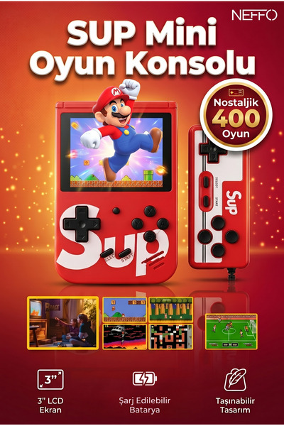 NEFFO 400 Nostalji Oyunlu Mini Atari Karışık Renk Çift Kol Mini El Atarisi
