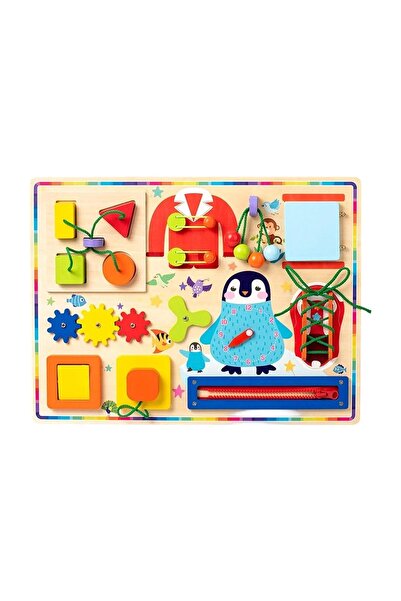 ETOY Placa de activitati Montessori din lemn cu siret, fermoar si butoane pen...