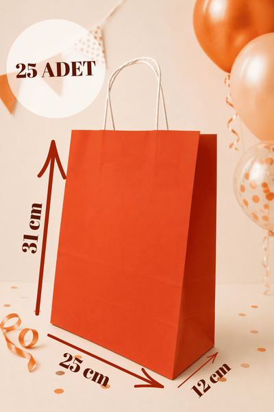 Sarkap 25'li 25X12X31 Turuncu Burgu Saplı Kraft Kağıt Karton Çanta