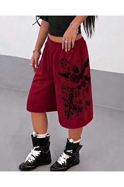 Toum Pantaloni scurți Bermuda Gothic Love Unisex, largi, fără buzunare, supra...