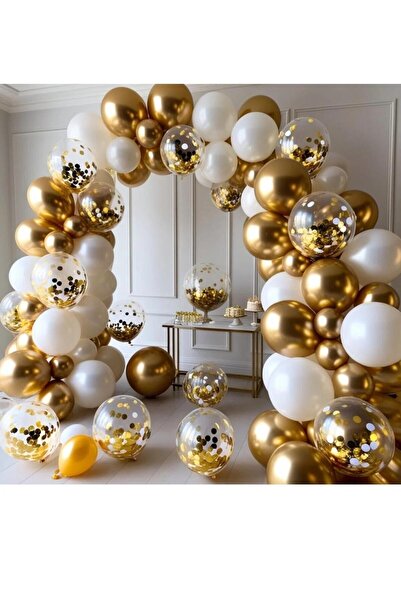 Parti Düşleri GOLD BEYAZ KROM BALONLU DOĞUM GÜNÜ PARTİ SETİ