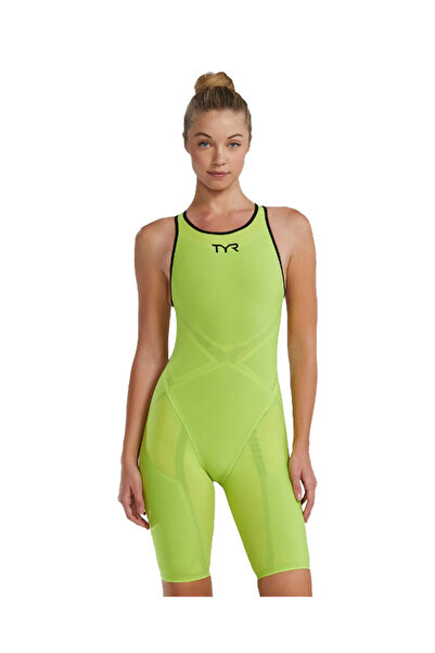 sporsuit ملابس سباحة نسائية مفتوحة الظهر من TYR لسباقات السباحة باللون الأصفر...