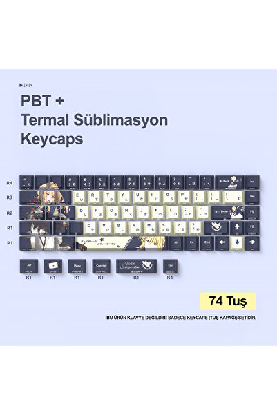 silabor 74 Tuşlu PBT Keycaps Çizgi Film Anime Klavye Tuş Takımı Tüm Mekanik -...