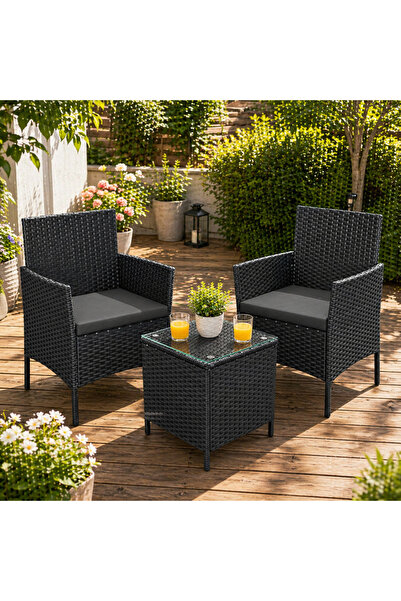 SONGMICS Set mobilier de grădină cu 2 locuri, 2 scaune și masă cu blat de sti...