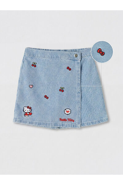 LC Waikiki GiyÇık Storeden Mavi Hello Kitty Nakışlı Kız Çocuk Jean Şort Etek