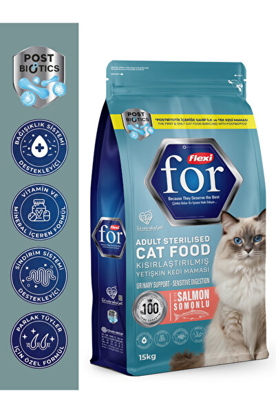 Flexi For Kısırlaştırılmış Somonlu Postbiyotik Kedi Maması - 15 Kg