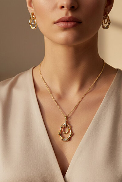 XUPING JEWELRY STİL İNCİSİ/XUPING JEWELRY KEMİK MODEL ZİRKON TAŞLI KOLYE TAKIM