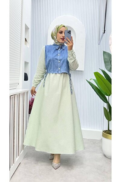 ELBİSHE Kot Yelek Detaylı Elbise