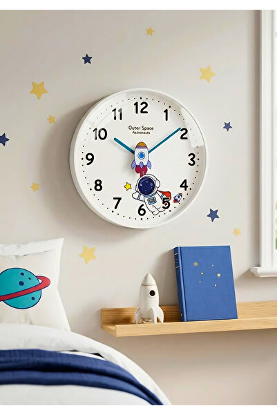 HOMİNG Ρολόι τοίχου με σχέδιο διαστημικού αστροναύτη για παιδικό δωμάτιο 30 εκ.