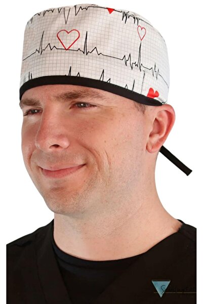 Sparkling Earth Surgical Scrub Cap Heartbeats on White - One Size
