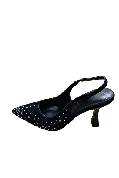 Yaren Moda Γυναικείο στιλέτο με τακούνι σε σχήμα κύπελλου, μαύρο, με πέτρες, ...