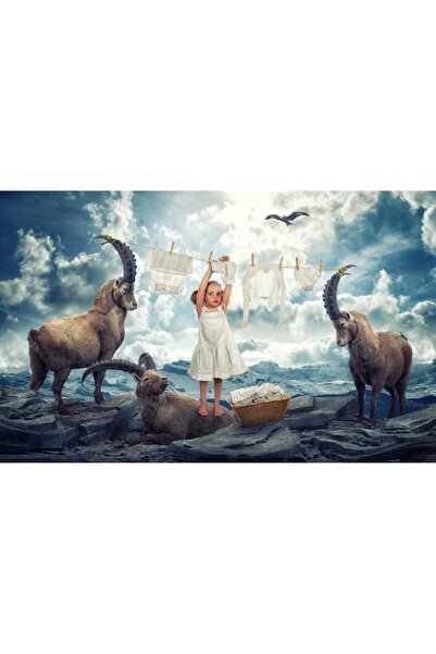 media Πίνακας σε καμβά: Κοριτσάκι με κατσίκες, 75 x 50 εκ.