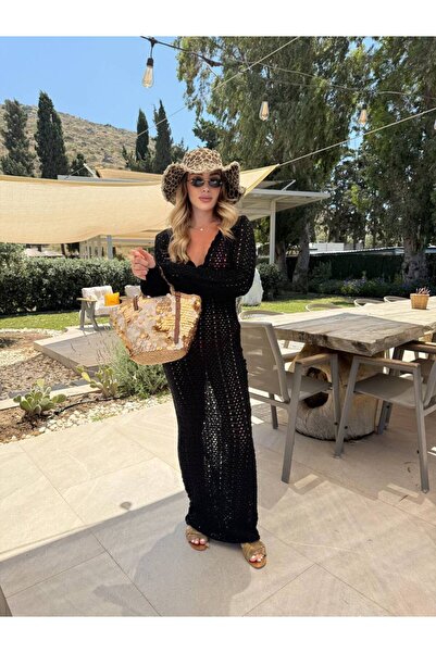 ÇEÇİM Γυναικείο Διάτρητο Πλεκτό Μακρύ Φόρεμα