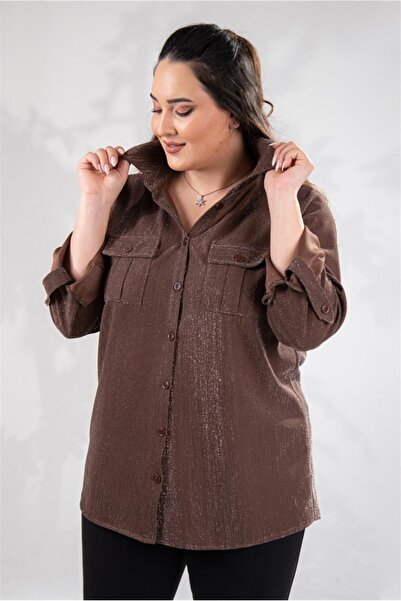 Roxxlen Women's Plus Size Glittery Shirt with Pockets
