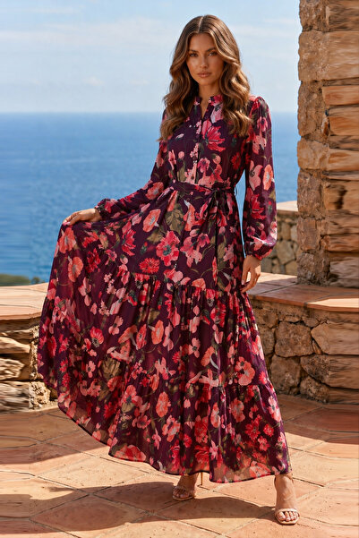 benguen Φόρεμα Τζέσικα με σχέδια, Τεσεττούρ, B599 Μωβ