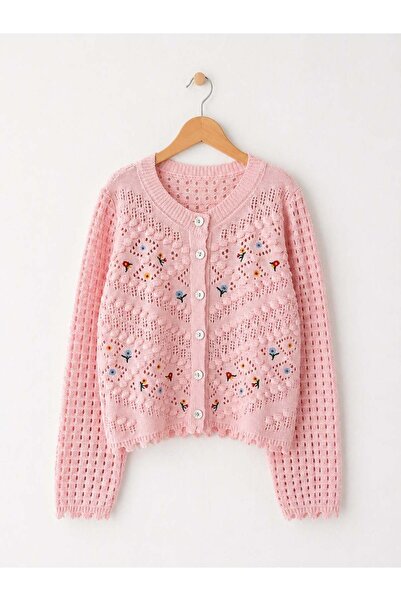 Retrobird Embroidered Romantic Cardigan for Women in Pink