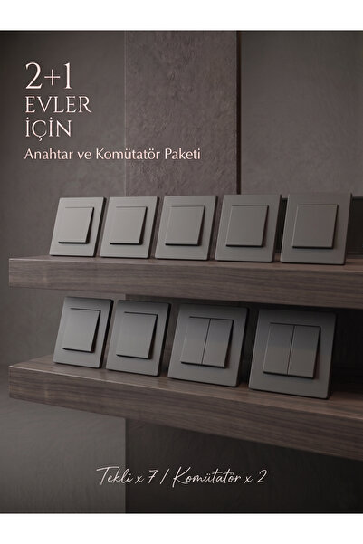 Alıç Elektrik Işık Anahtarı 2+1 Evler için Set Duvar Anahtarı Antrasit Modern...