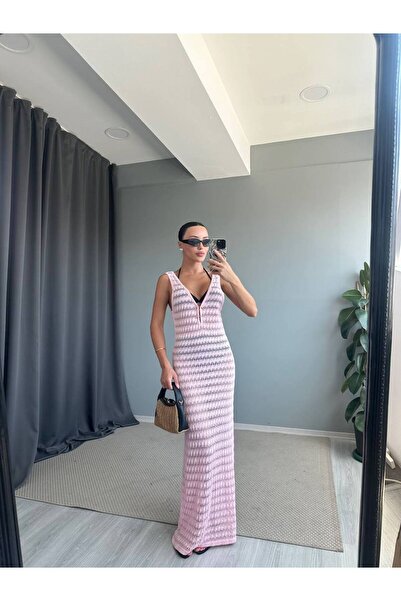 ÇEÇİM Γυναικείο διάτρητο πλεκτό μάξι φόρεμα