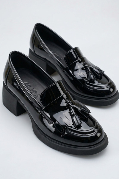 GRADA Tasseled Heels Black Patent Leather Genuine Leather Women's Shoes Real ...