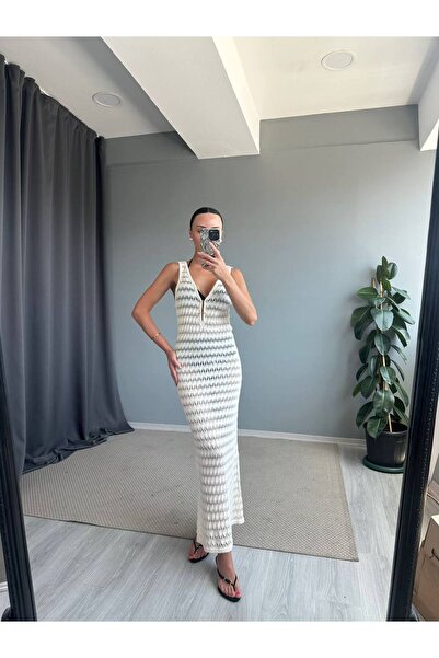 ÇEÇİM Γυναικείο διάτρητο πλεκτό μάξι φόρεμα