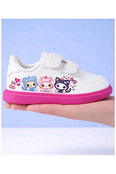 archiepet λευκή ροζ σόλα, γάτες με πολύχρωμες πιτζάμες, τυπωμένα αθλητικά παπ...