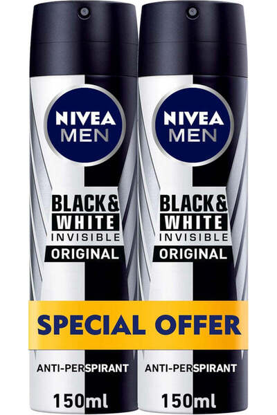 NIVEA Men Deodorant, Invisible Black & White, Original, Spray- 2 x 150 ML