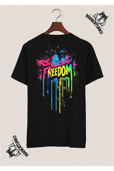 MarkaTurko Freedom Special Design Back Printed Black T-Shirt