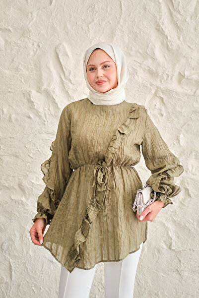 LOCCO Γυναικείο τουνίκ από ύφασμα τούλι με λάμψη, με βολάν στο μπροστινό μέρο...