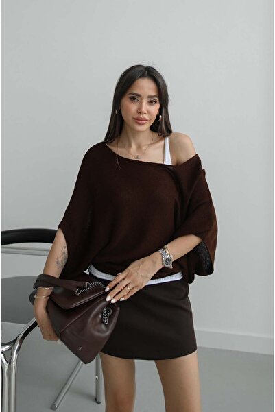 Havoş Καφέ πλεκτό πουλόβερ Hammer Athlete με λαιμόκοψη καγιάκ