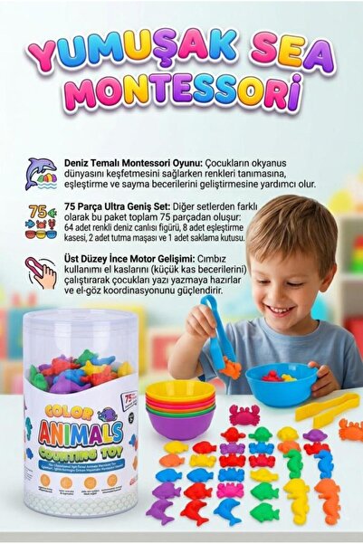 Tıfıl Toys Yumuşak Renkli Deniz Canlıları! 75 Parçalı Su Canlıları Şekilli Ze...