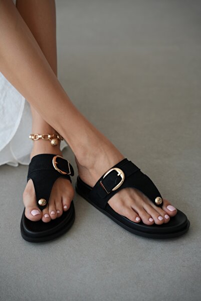 selin shoes Γυναικείες σαγιονάρες Livra με χρυσή αγκράφα και λεπτομέρειες - Μ...