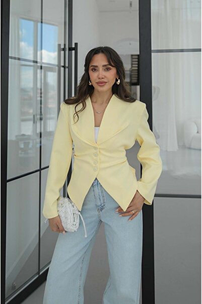 Havoş Κίτρινο μπλέιζερ με λεπτομέρεια δεσίματος στην πλάτη