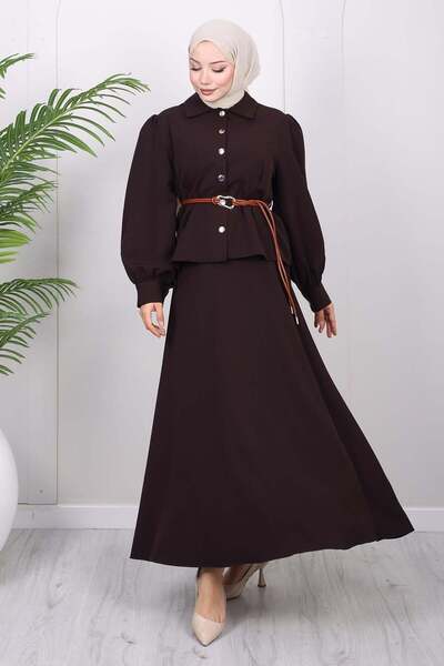 Missvalle Σετ Φούστας με Λεπτομέρεια Ζώνης Καφέ 19287