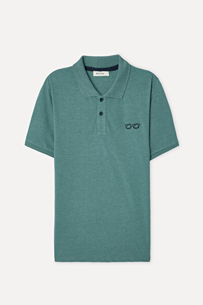 Mudo Erkek Yeşil Nakışlı Polo Yaka T-Shirt
