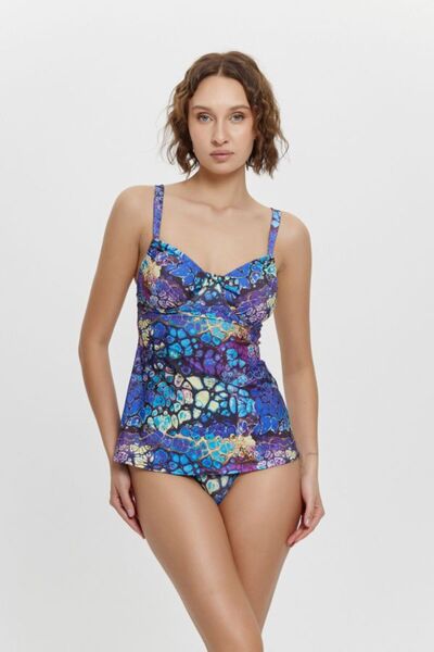 Louren Γυναικείο τανκίνι με μωβ σχέδιο και λεπτή επένδυση από σύρματα