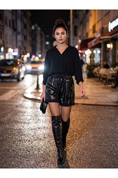 Kaizer Jeans Lastik Bel Ve Double Paça Detaylı Deri Şort