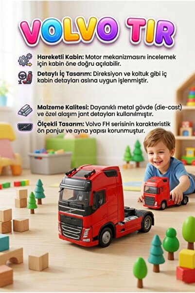 Tıfıl Toys Işıklı Sesli Pilli Çek Bırak Mekanizmalı Volvo Öne Doğru Açılan Ka...