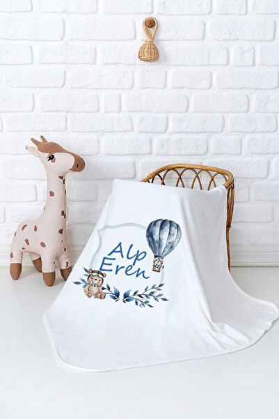 Pia Baby İsme Özel Erkek Bebek Battaniyesi 80x80 cm %100 Pamuk Çift Kat Penye...
